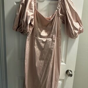 Premier Pink Puff Sleeve Midi Dress